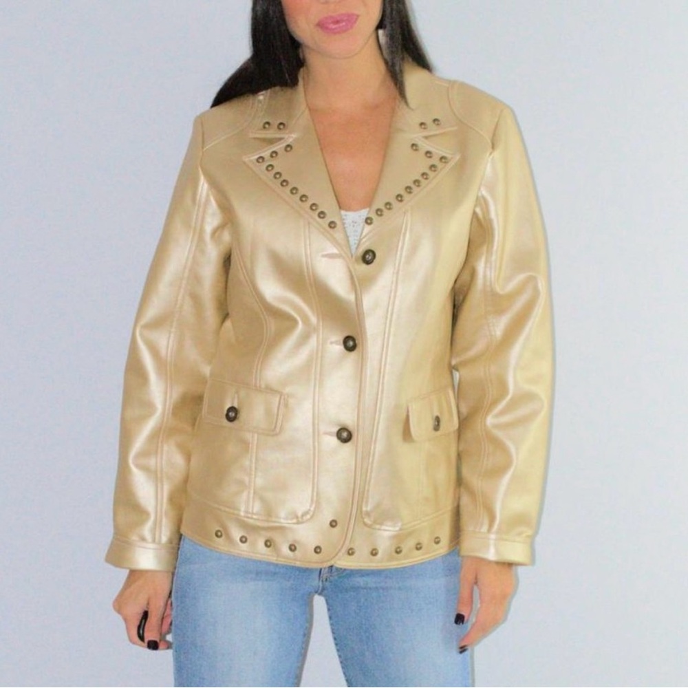 Susan Graver Gold Rocker Studded Jacket Women’s Size Small
